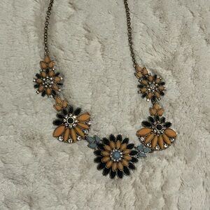 Elegant Floral Necklace in Navy, Coral and light blue.